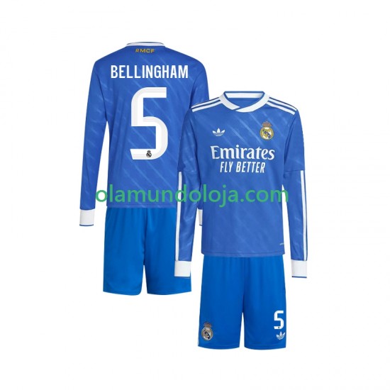 Camisola Real Madrid Jude Bellingham 5 Criança Equipamento Terceiro 2025-2026 Manga Comprida